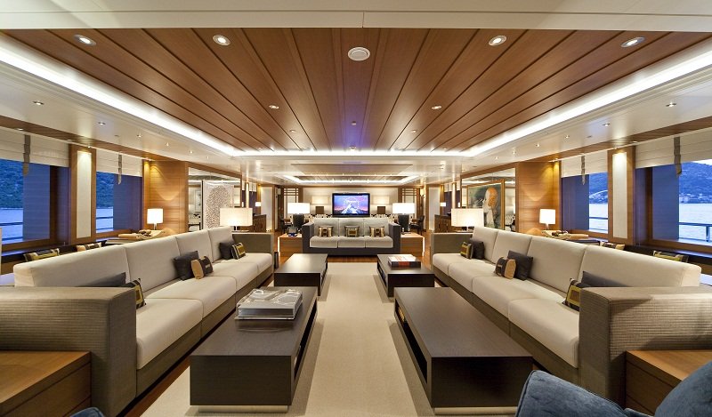 Spacious Lounge on Mary Jean II luxury Charter Yacht